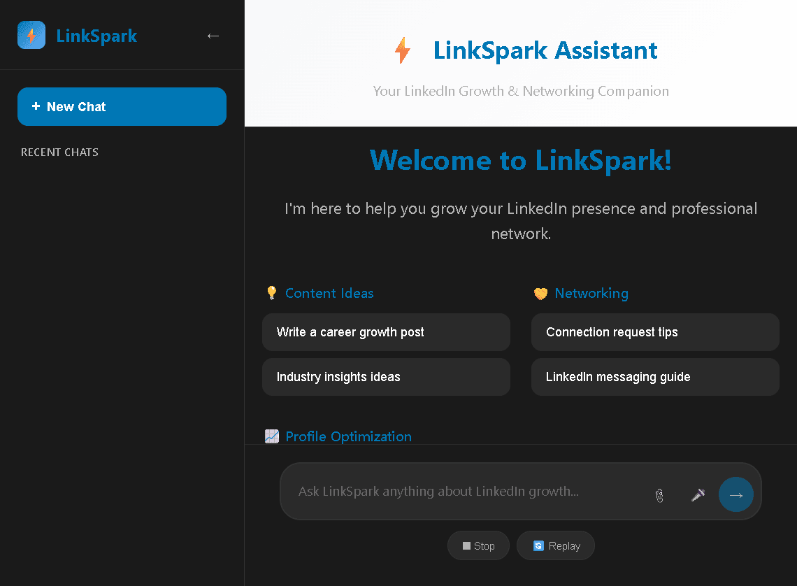 Preview of LinkSpark — AI Chatbot App (Own Build) project - image 1
